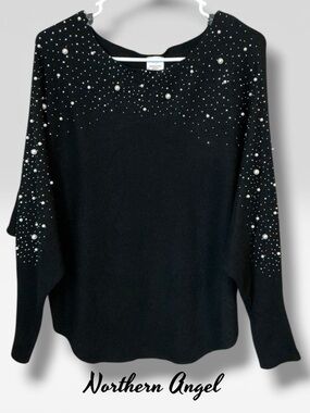 🌼Northern Angel Black Pearl-Embellished Scoop-Neck Sweater